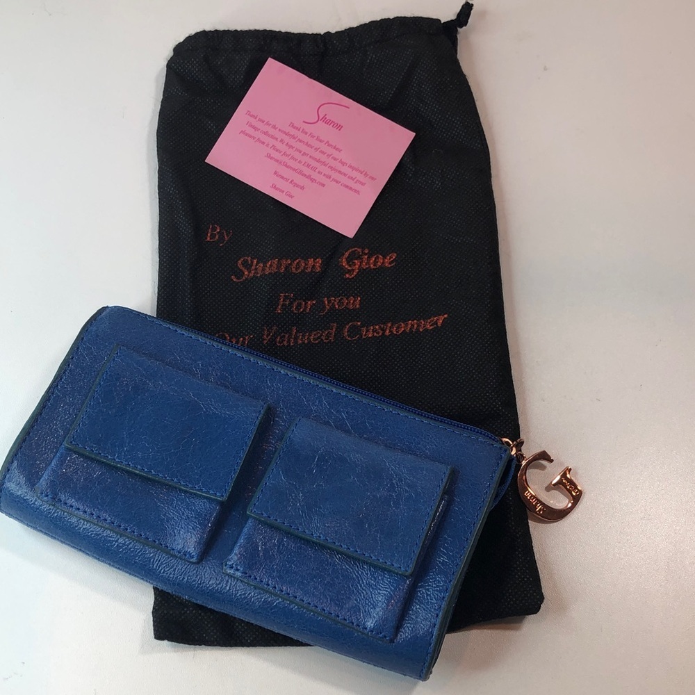 La Gioe di Toscana by Sharon Gioe Blue Leather Women's Wallet NEW - Picture 2 of 16